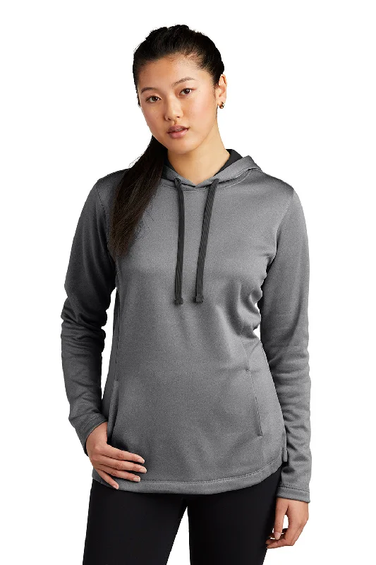 Sport-Tek Womens Heather Sport-Wick Moisture Wicking Fleece Hooded Sweatshirt Hoodie w/ Pouch Pocket - Heather Black Cotton Hoodie Fleece Lining Warmth