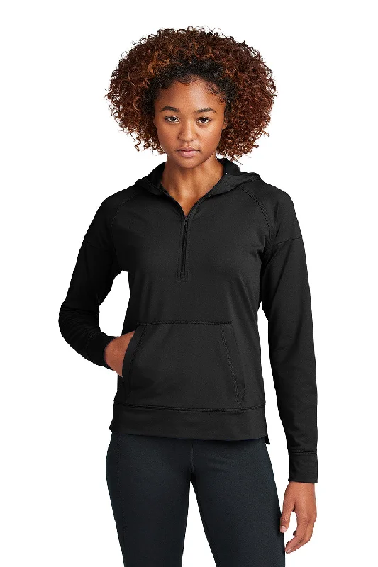 Sport-Tek Womens Sport-Wick Moisture Wicking 1/4 Zip Hooded Sweatshirt Hoodie w/ Pouch Pocket - Black - New Cotton Hoodie Fleece Lining Warmth