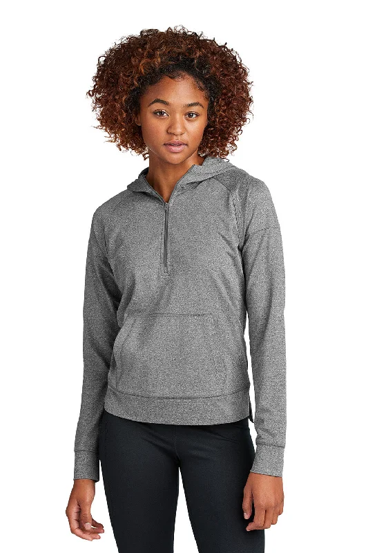 Sport-Tek Womens Sport-Wick Moisture Wicking 1/4 Zip Hooded Sweatshirt Hoodie w/ Pouch Pocket - Heather Charcoal Grey - New Hoodie with Hem Lace Feminine Delicate