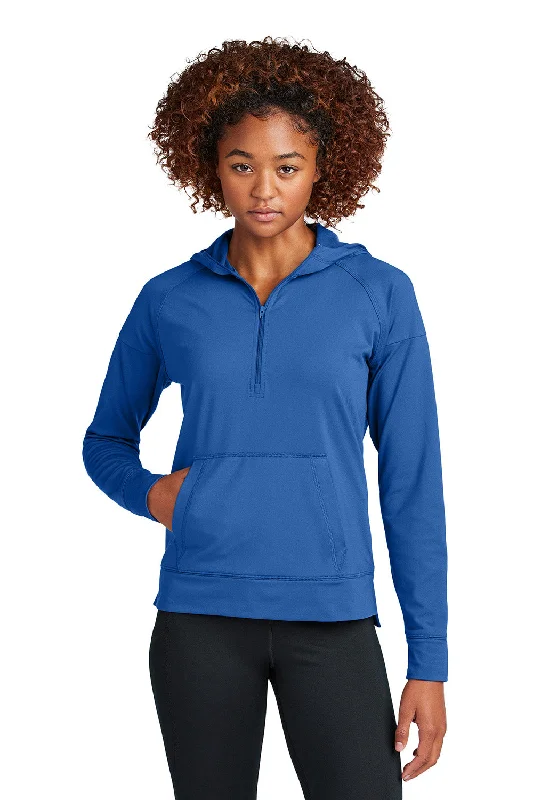 Sport-Tek Womens Sport-Wick Moisture Wicking 1/4 Zip Hooded Sweatshirt Hoodie w/ Pouch Pocket - True Royal Blue - New Hoodie with Velcro Closure Adjustable Secure