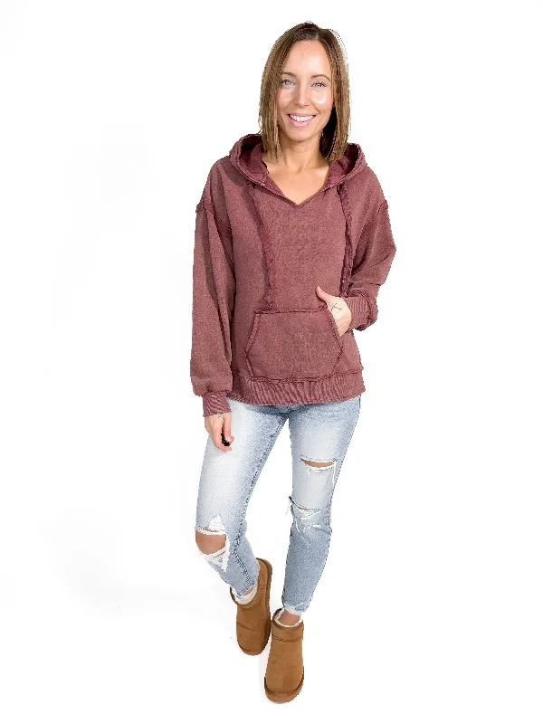 Reggie Distressed Hoodie- MAUVE-FINAL SALE Hoodie with Rhinestones Sparkly Elegant