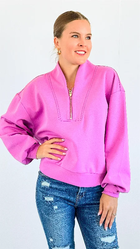 Zip-Up Scuba Long Sleeve Sweatshirt - Magenta Hoodie with Reflective Safety Nightwear