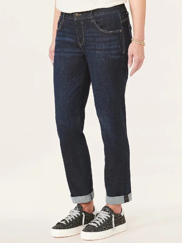 "Ab"solution® Indigo Petite Cuffed Girlfriend Jean Cozy Tencel Blend Denim Jeans