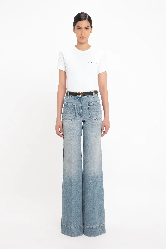 Alina High Waisted Jean In Pale Blue Wash Elegant Raw Hem Jeans