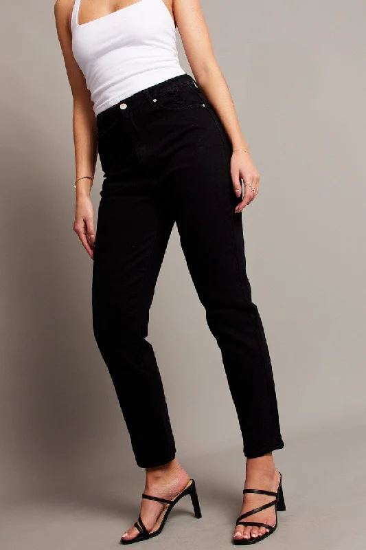 Black Boyfriend Jean High Rise Trendy Wide-Leg High-Waist Denim