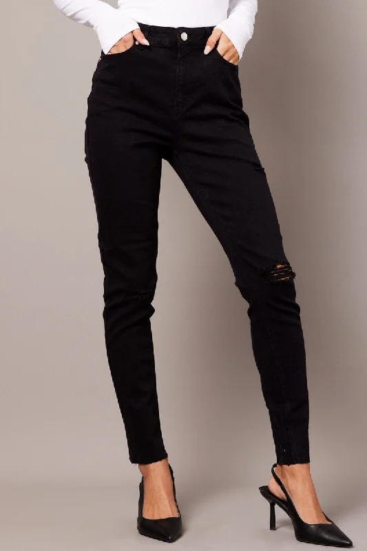 Black Skinny Jean High Rise Trendy Button-Up High-Waist Jeans