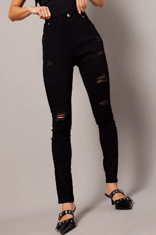 Black Skinny Jean High Rise Fashionable White Denim Jeans