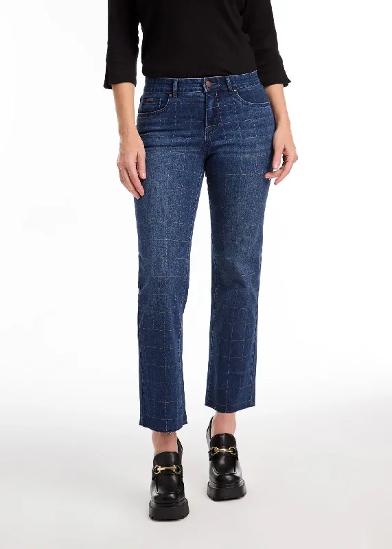 Christina Windowpane Ankle Jean Comfortable Dark Wash Jeans