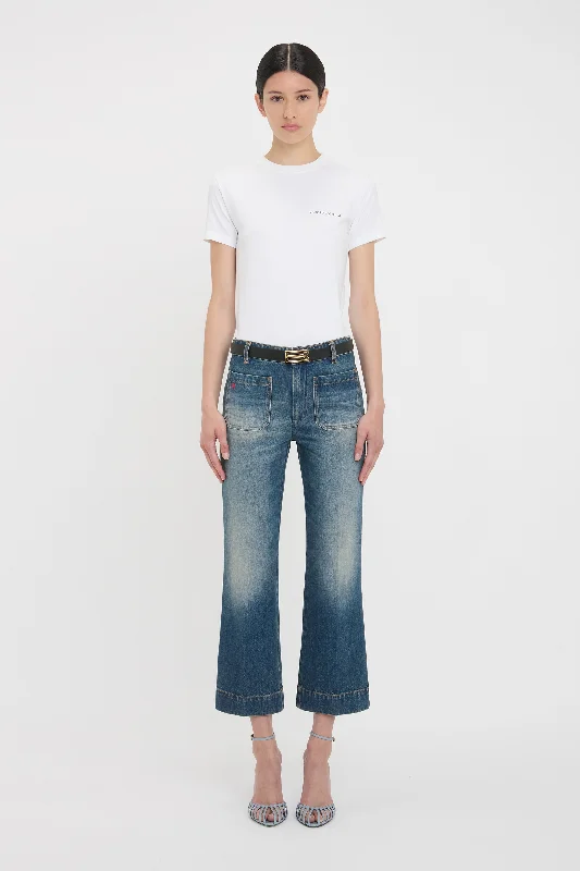 Cropped Kick Alina High Waisted Jean In Mid Blue Comfortable Zip-Up Skinny Jeans