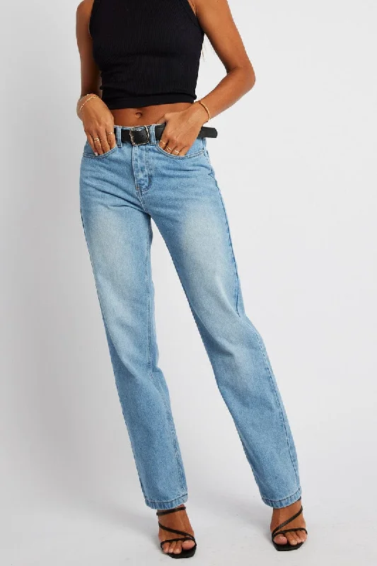 Denim Straight Jean High Rise Elegant Tapered Leg Denim