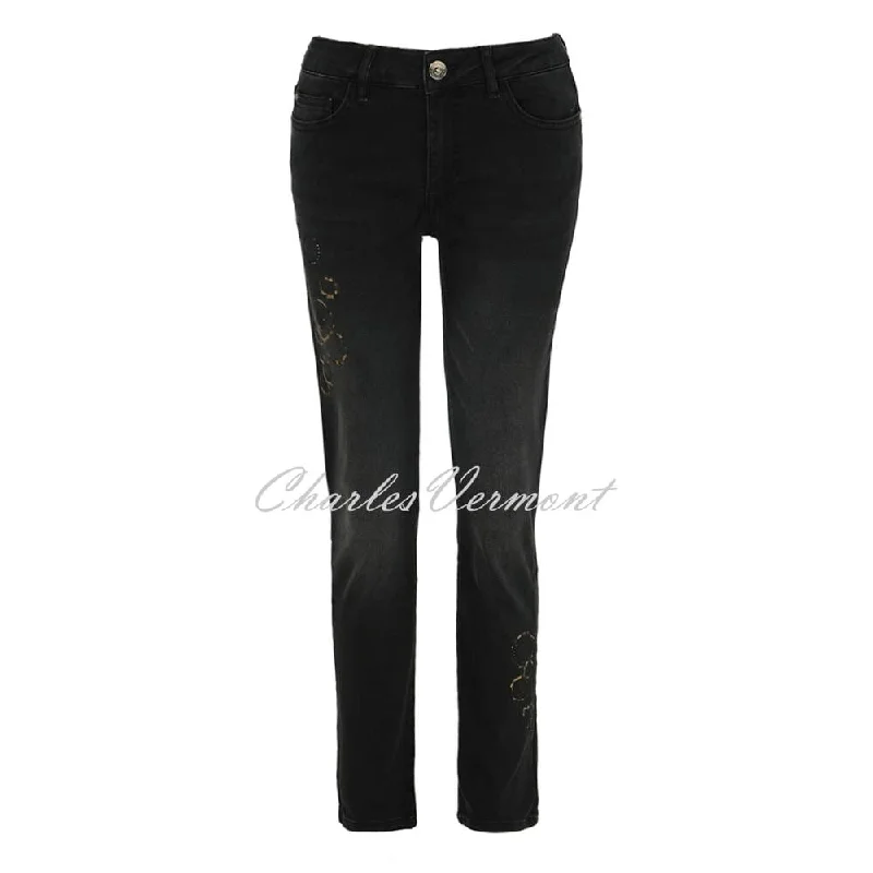 Dolcezza Hand Painted Denim Jean - Style 73403 (Washed Effect Black Jean) Comfortable Straight-Legged Denim