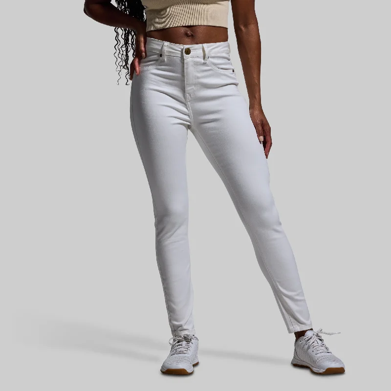 FLEX Stretchy High-Rise Skinny Jean (White) Trendy Pleated Waist Jeans