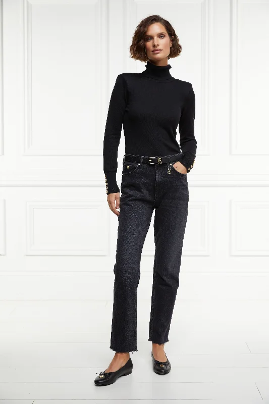 High Rise Slim Jean (Washed Black) Elegant Bootcut Fit Jeans