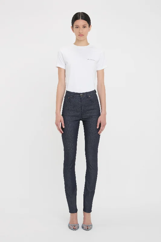 High Waisted Skinny Jean In Dark Indigo Raw Stylish High-Waist Jeans