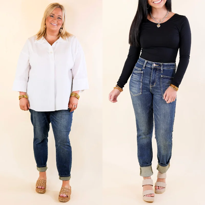 Judy Blue | Easy Breezy High Waisted Classic Relaxed Fit Jean in Dark Wash Comfortable Stretch Denim Jeans