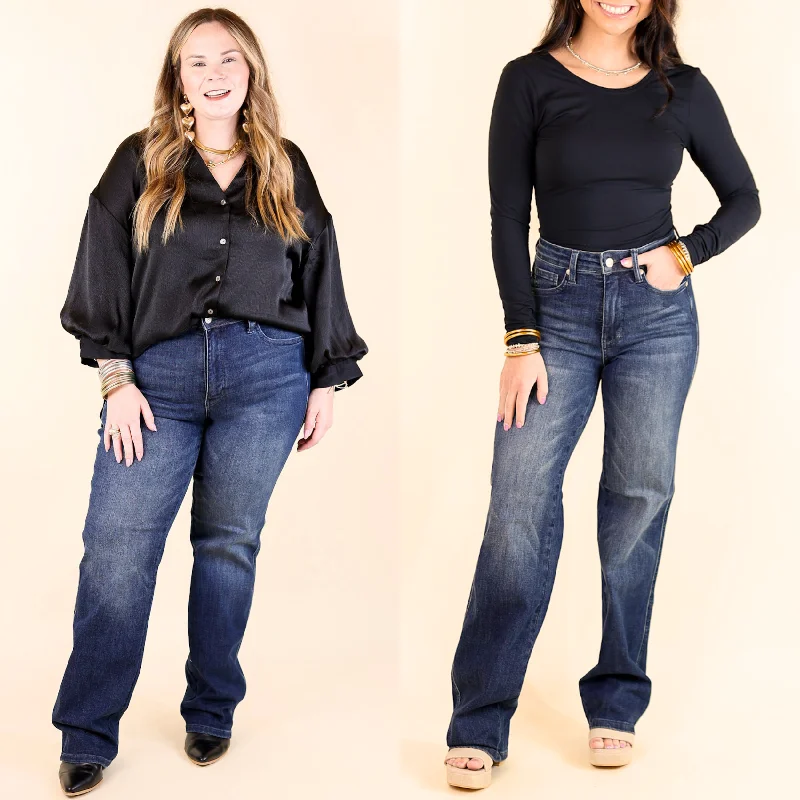 Judy Blue | Flawless Fit Tummy Control Classic Straight Leg Jean in Dark Wash Comfortable Mid-Rise Jeans