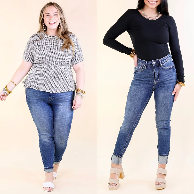 Judy Blue | Timeless Classic Tummy Control Classic Skinny Jean in Medium Wash Fashionable Distressed Jeans