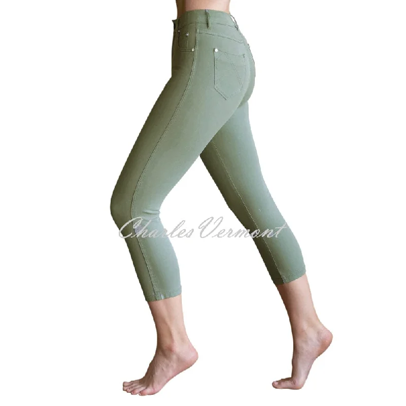 Marble Mid-Calf Cropped Leg Skinny Jean – Style 2412-123 (Khaki) Trendy Low-Rise Slim Jeans