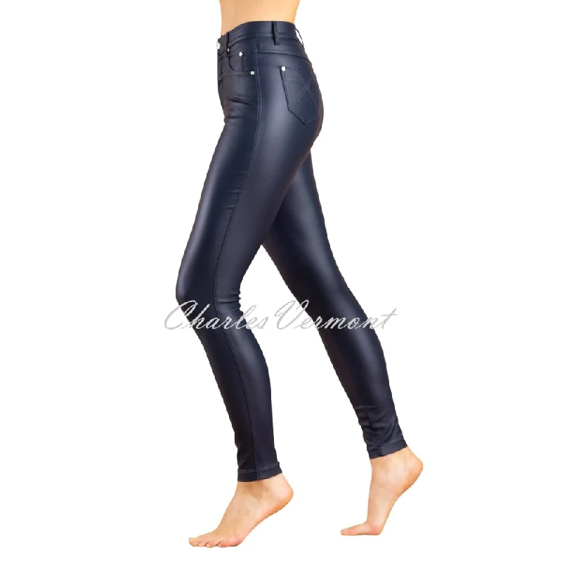 Marble Wax Coated Full Length Skinny Jean - Style 2405-103 (Navy) Chic Cropped Jeans