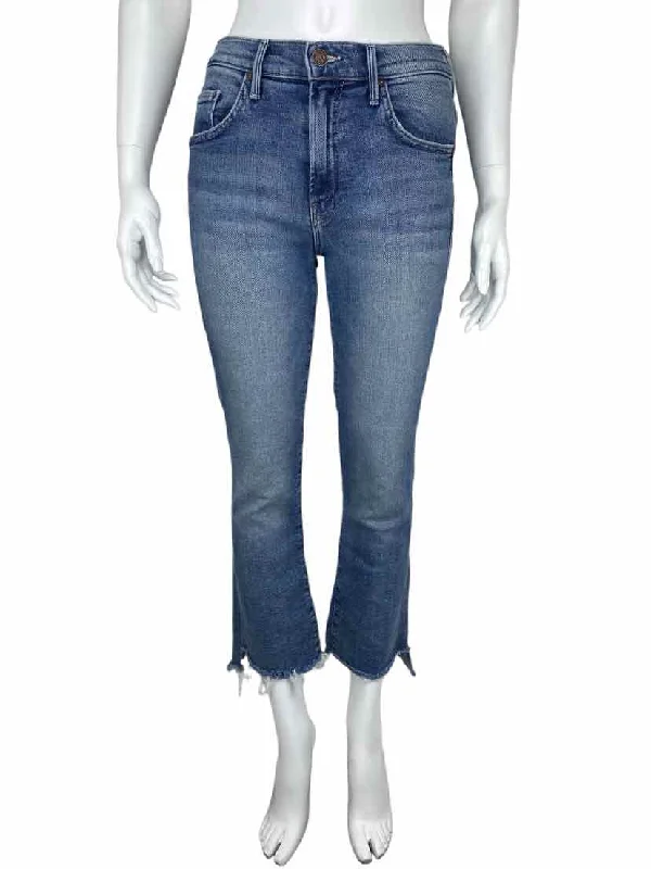 Mother Women's Insider Crop Step Flare Jean Night on a Shiny White Vespa Size 25 Stylish Plus Size Denim Jeans