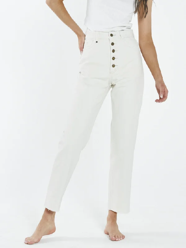 Paige Button Jean - Shady White Chic Rolled Cuff Denim Jeans