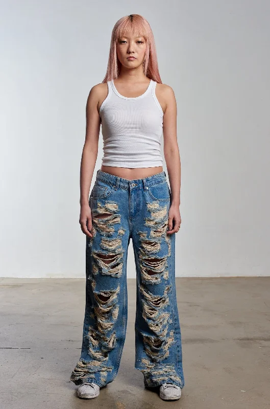 Release Jean - Distressed Trendy Wide-Legged High-Waist Jeans