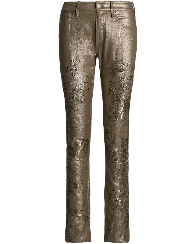 Slim Embellished Skinny Jean in Champagne Comfortable Zip-Fly Denim Jeans