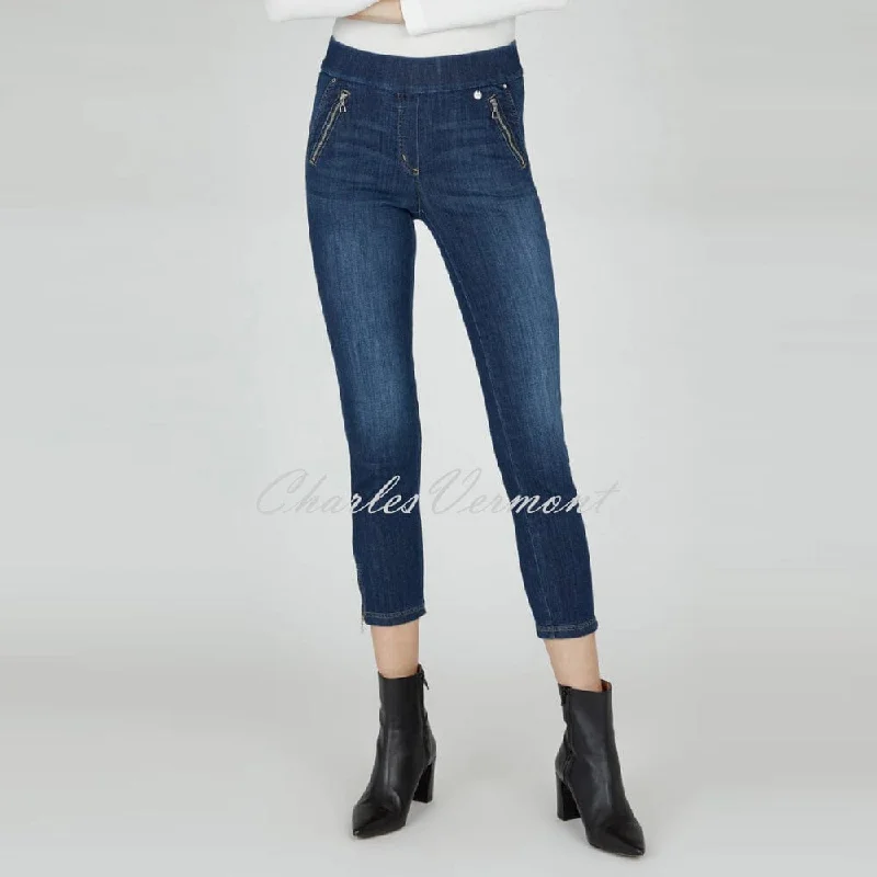 Robell Nena 09 - 7/8 Cropped Denim Jean 52489-54139-64 (Blue Denim) Stylish Paperbag Waist Denim