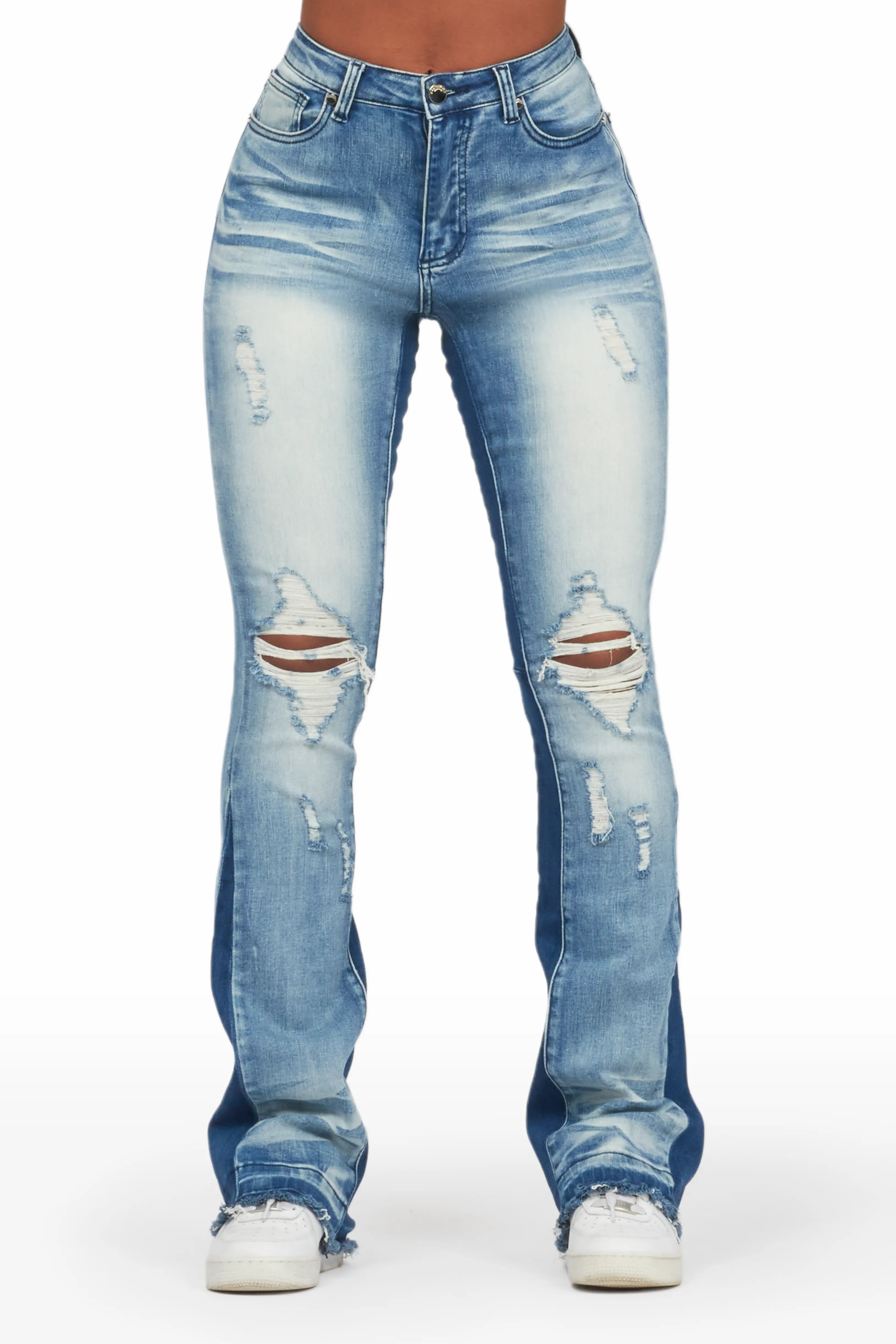 Jazminn Light Wash Stacked Flare Jean Fashionable Bootcut Jeans