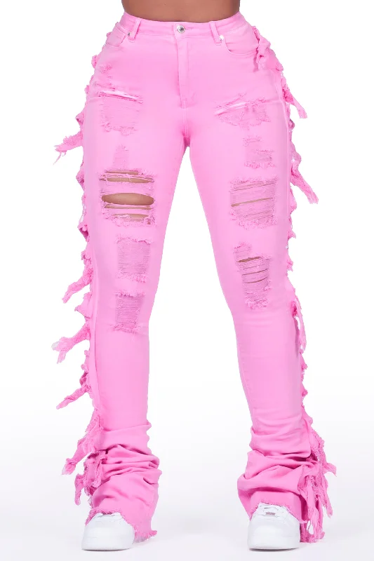 Cataleya Pink Super Stacked Jean Chic Ripped Jeans