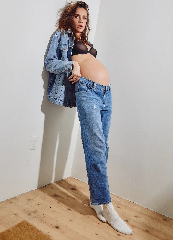 The Boyfriend Maternity Jean Stylish Stone-Wash Denim Jeans