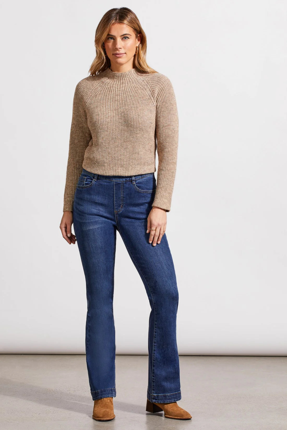 Tribal Audrey Pull On Flare Jean Elegant Raw Hem Jeans