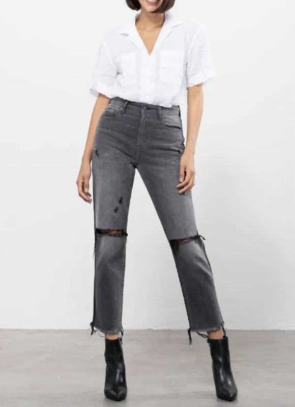 Two Tone Trecey High Rise Straight Jean in Black Chic Cropped Jeans