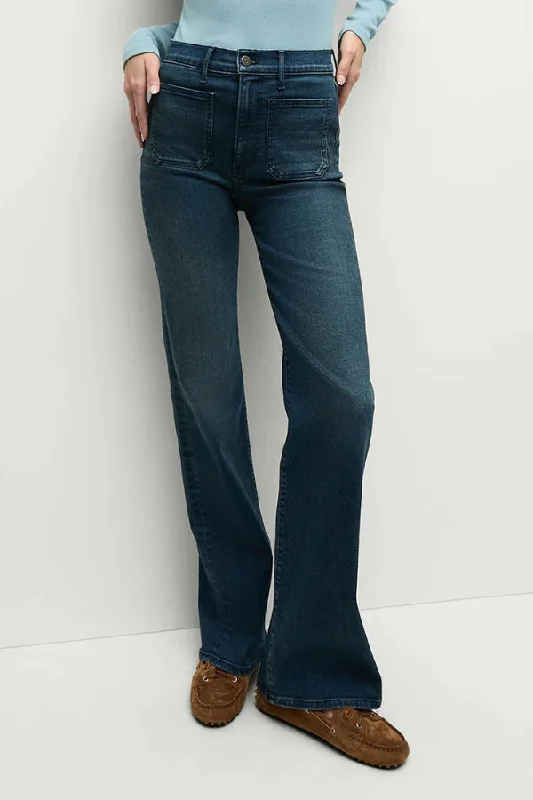 VERONICA BEARD Crosbie Patch-Pocket Slim Wide-Leg Jean Comfortable Distressed Straight-Leg Jeans