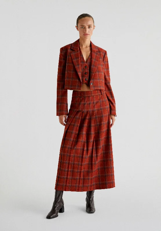 PLEATED CHECKED MIDI SKIRT chiffon skirt flowing