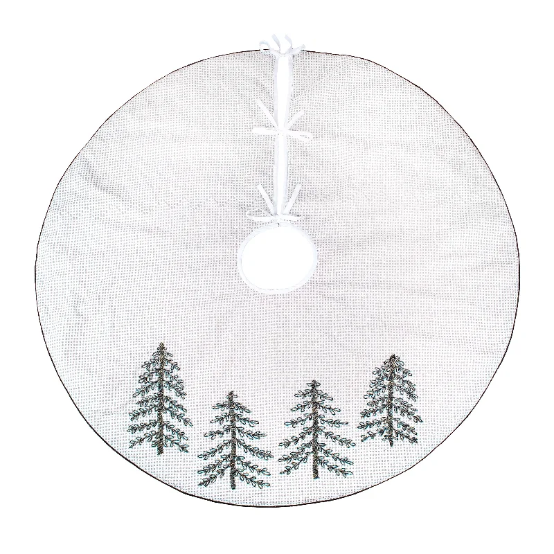 52 in. HGTV Home Collection Embroidered Evergreens Tree Skirt linen skirt natural