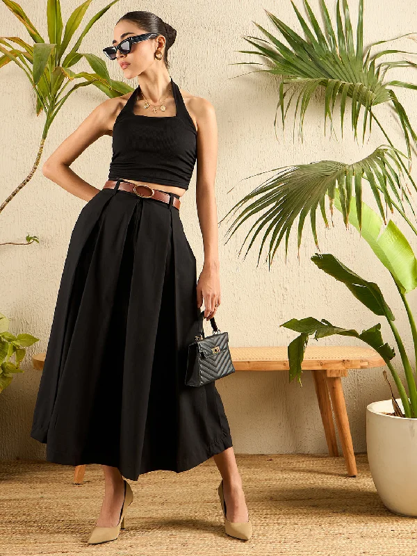 Cotton Poplin Box Pleated Midi Skirt tulle skirt dreamy