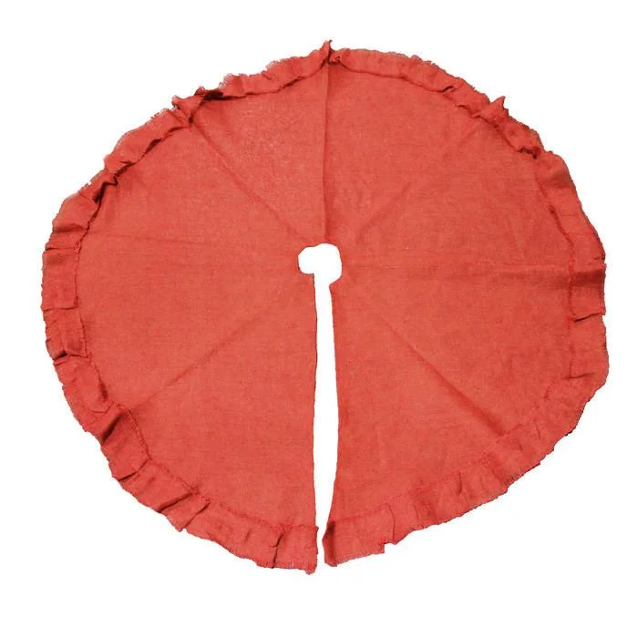 Burlap Tree Skirt Round Ruffled Edge, Red, 48-inch wool skirt warm