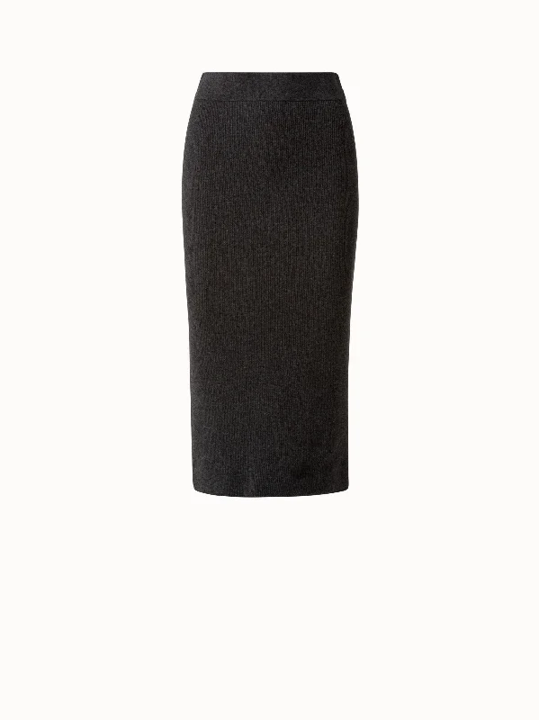 Wool Cashmere Ribbed Knit Skirt modal blend skirt