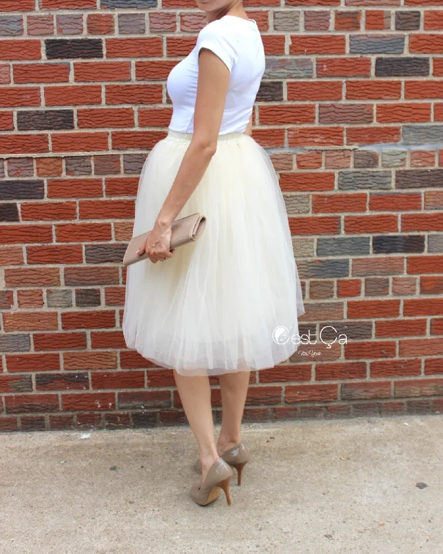 Claire Champagne Soft Tulle Skirt - Below Knee Midi relaxed fit skirt