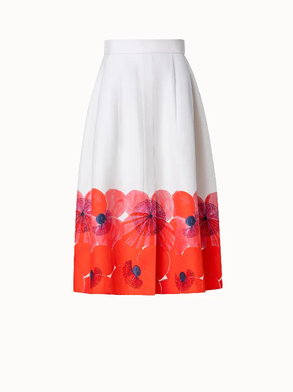 Cotton Silk Double-Face A-line Skirt with Poppy Print midi skirt versatile