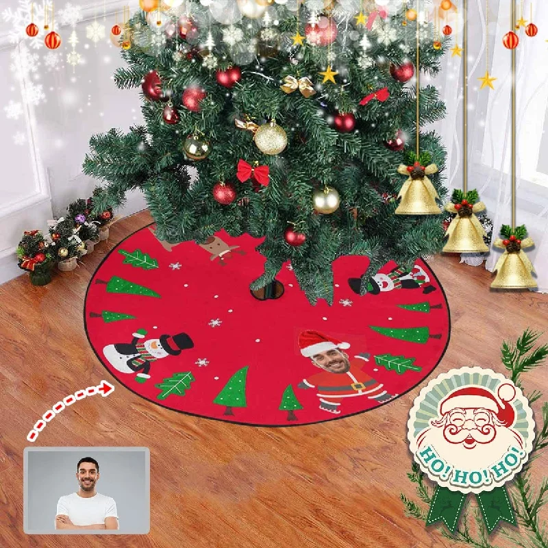 Custom Face Cute Santa Christmas Tree Skirt chiffon skirt airy