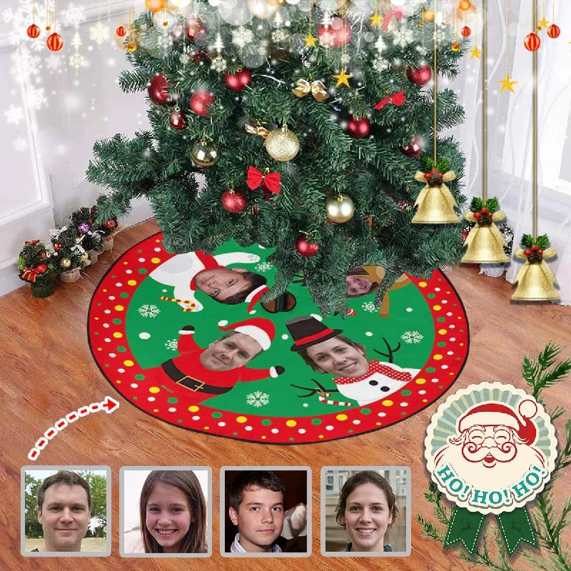 Custom Face Happy Family Christmas Tree Skirt velvet skirt plush