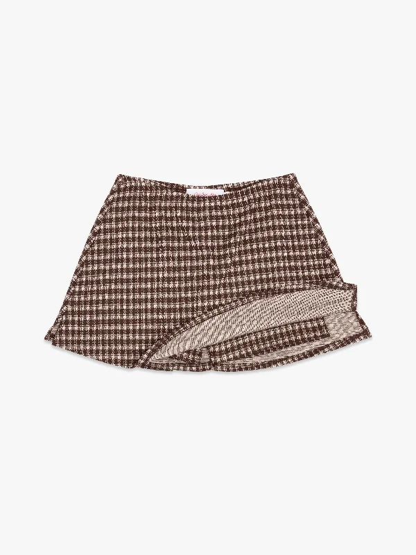 Darcy Skort - Cocoa Plaid asymmetrical skirt cut