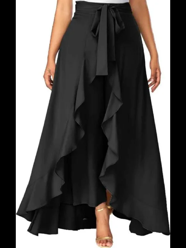 TANDUL  Women Solid Flared Black Skirt silk skirt lustrous