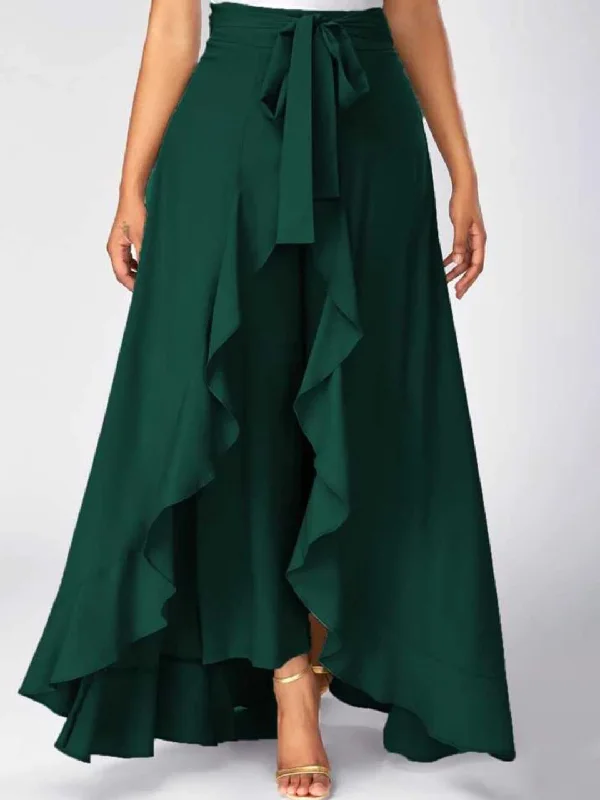 TANDUL  Women Solid Flared Dark Green Skirt lace skirt elegant