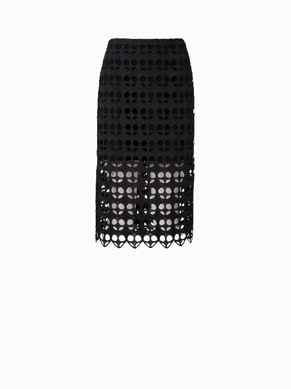 Dot Cut-Out Embroidery Pencil Skirt wool skirt thick