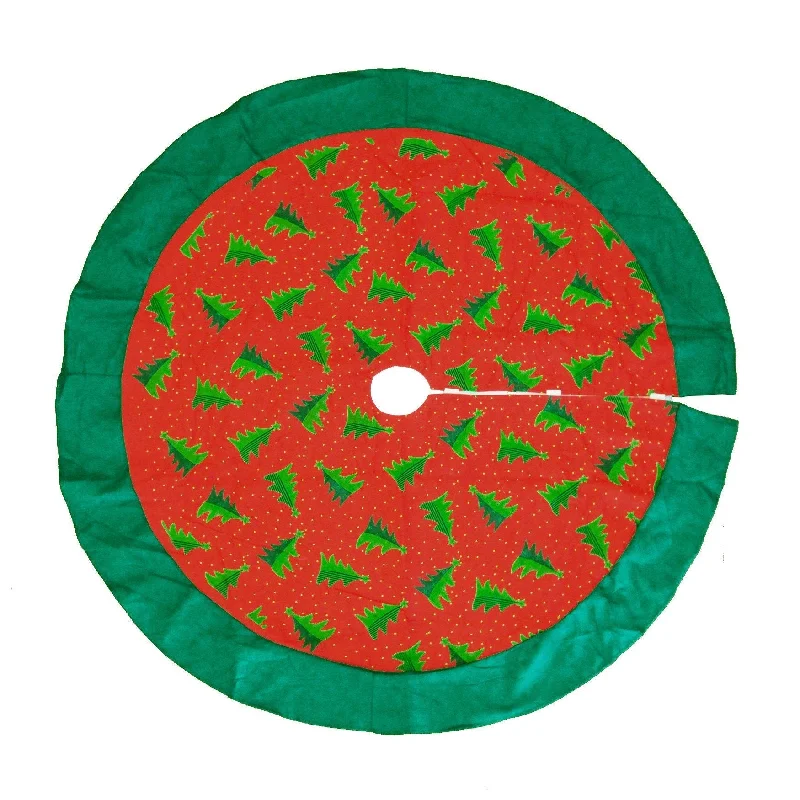 Felt Christmas Tree Skirt with Pine Trees, Red/Green, 48-Inch spandex blend skirt