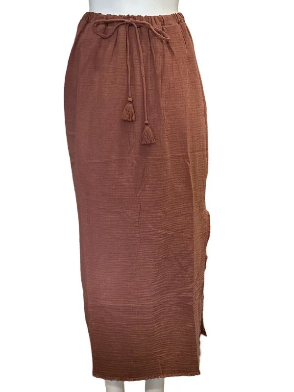 Fringe Side Slit Skirt / Autumn Leaves chiffon skirt flowing