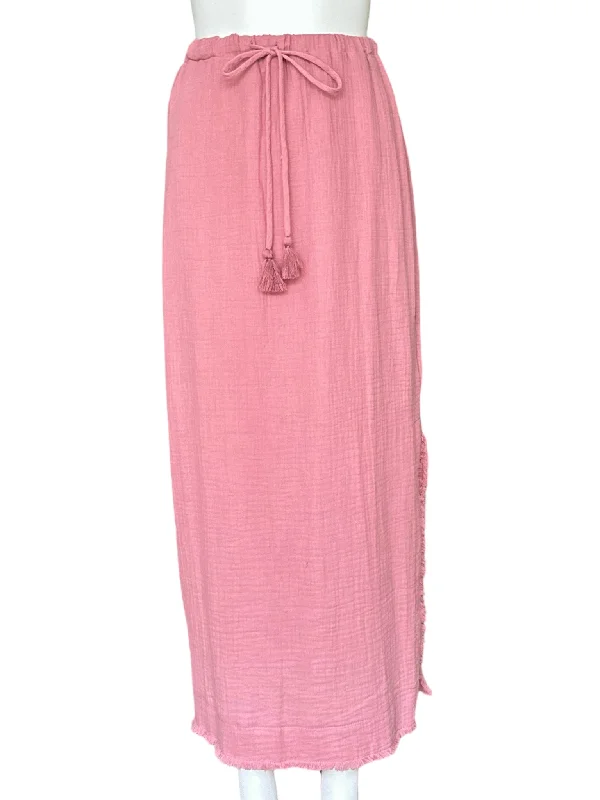 Fringe Side Slit Skirt / Blush Pink pleated skirt texture